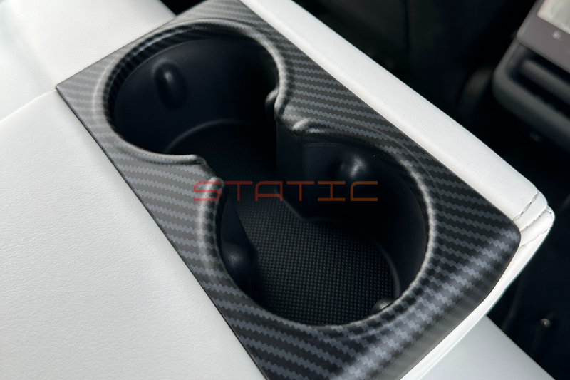 Rear Cup Holder Matte Carbon Fiber Cover - Model 3 2024