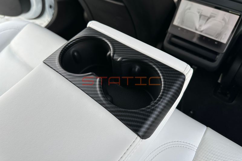 Rear Cup Holder Matte Carbon Fiber Cover - Model 3 2024